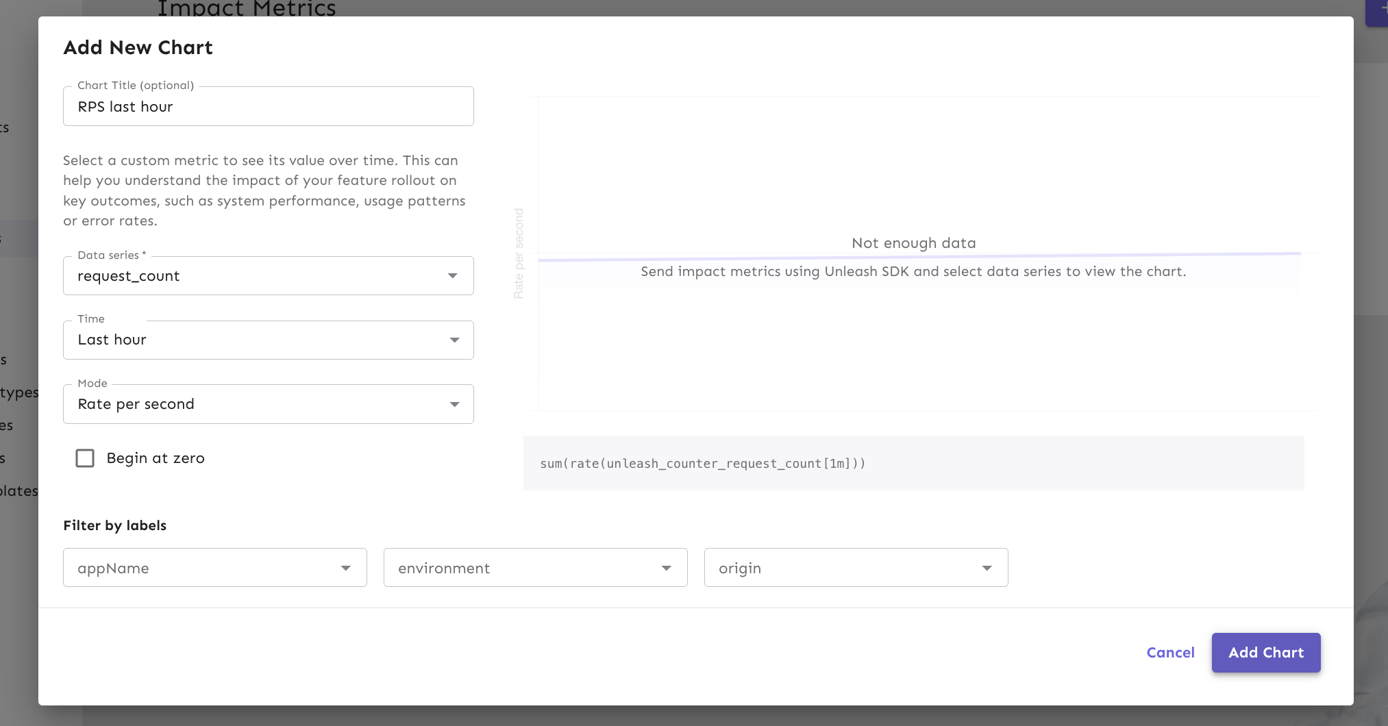 Creating a new impact metrics chart in the Admin UI