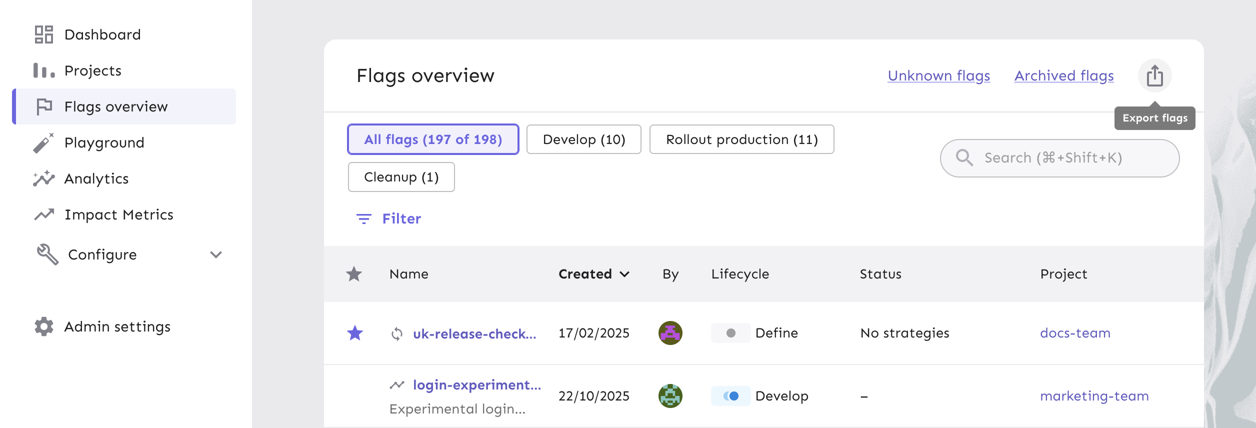 Export flags from the flags overview